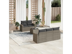 Vidaxl 6 Pcs Conjunto Sofás De Jardim Com Almofadões Vime Cinzento