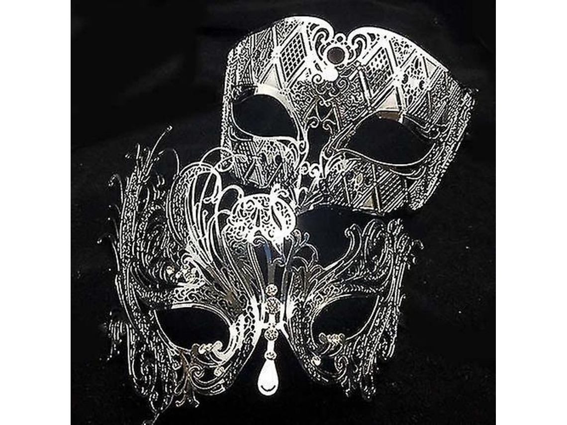 Máscara de festa veneziana de metal gravada a laser Fasst Prata Preto Ouro para Casais para Casamento Halloween Carnaval