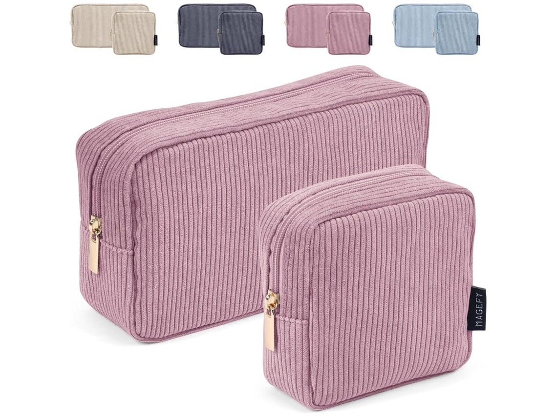 Bolsa De Maquiagem, 2 Peças Pequena Bolsa De Maquiagem De Corduroio Com Compartimentos Para Viagem (rosa) Rosa
