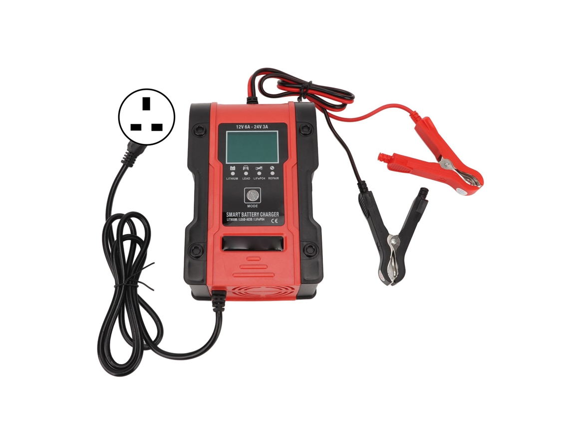 Carregador de bateria inteligente com revestimento em ABS resistente ao desgaste, 7 estágios de carregamento automático, plugue padrão do Reino Unido 100-240V