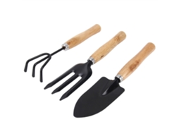 Conjunto Ferramentas Jardinagem Mínimas Cabo Madeira 3 Peças