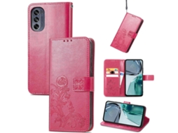 Capa De Couro Com Fecho De Quatro Folhas E Fivela Em Relevo Para Motorola Moto G62