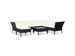 Vidaxl 8 Pcs Conjunto Lounge De Jardim C/ Almofadões Vime Pe Preto