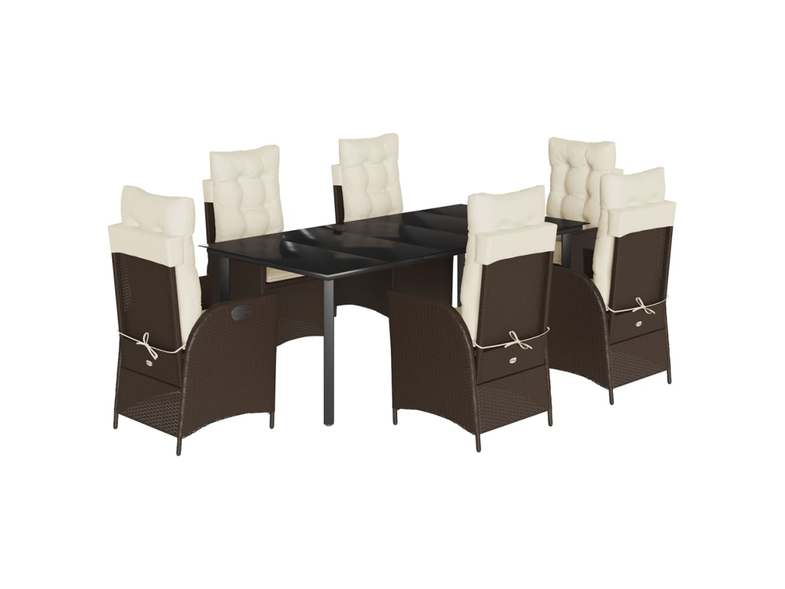 Conjunto de 7 Jantar para Jardim com Almofadões Vime Pe Castanho MAISON EXCLUSIVE