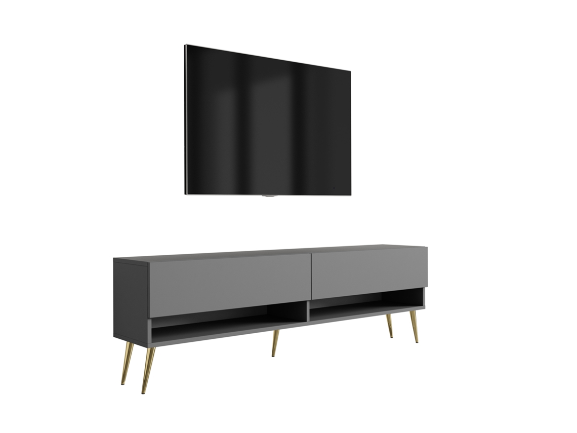 Suporte De Tv 170 Cm Antracite, Pernas Douradas Abertas, 170 × 32 × 52 Cm 3E 3XE LIVING.COM