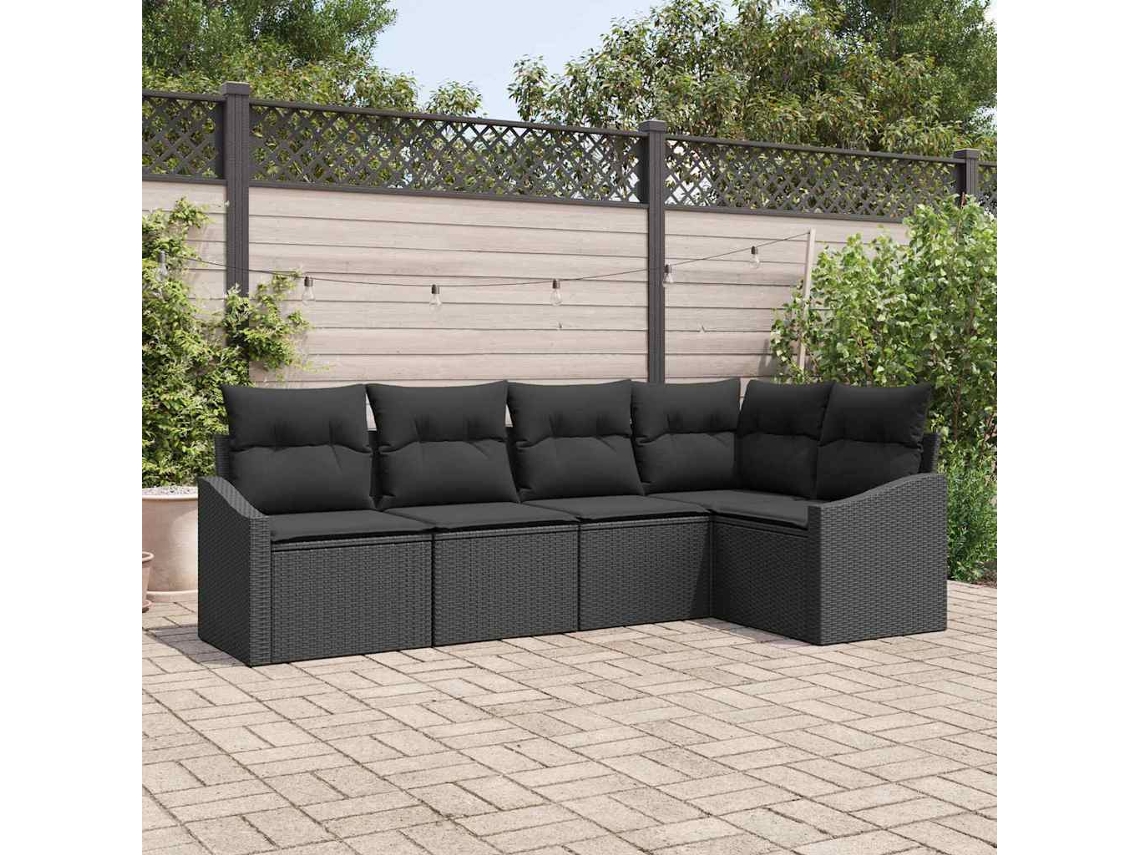 Vidaxl Conjunto De Sofás 5 Unid. Preto Vime Pe