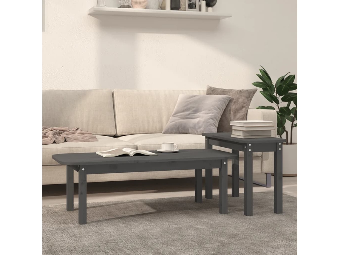 Vidaxl 2 Pcs Conjunto De Mesas De Centro Pinho Maciço Cinzento