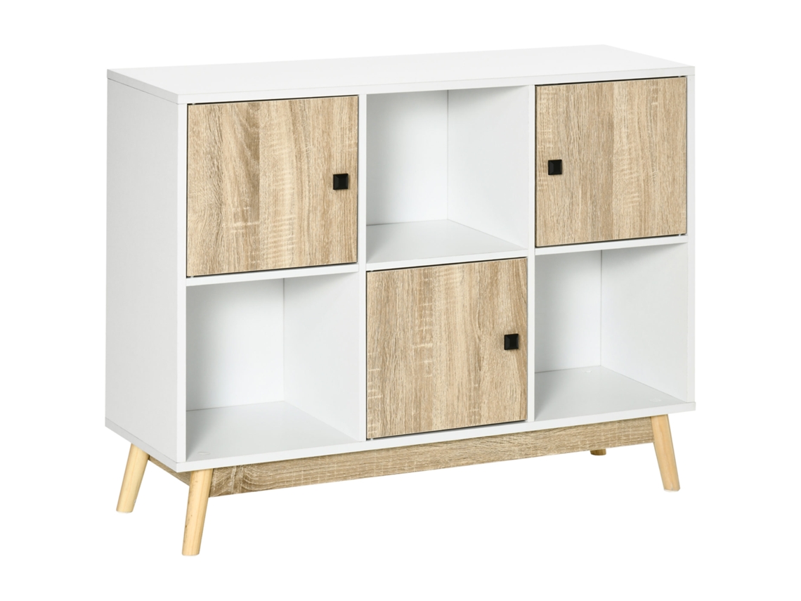 Aparador com 9 nichos, 3 portas, 3 compartimentos abertos, 96x30x75cm, branco/natural ZENCORE SERVICES