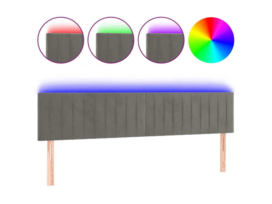 Led Headboard, Led Headboards Vidaxl Cinzeto Veludo (180 X 5 X 78/88 Cm)