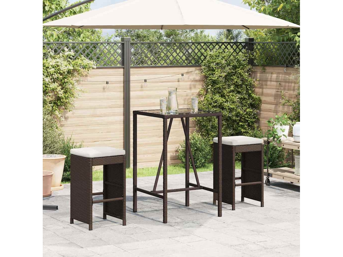 Vidaxl Bancos De Bar Para Jardim Com Almofadões 2 Pcs Vime Pe Castanho