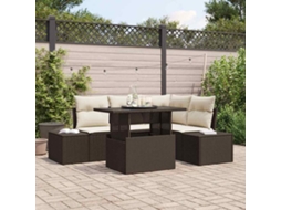 Vidaxl Conjunto De Sofá De Jardim Com Almofada 5 Pcs Castanho Vime Pe