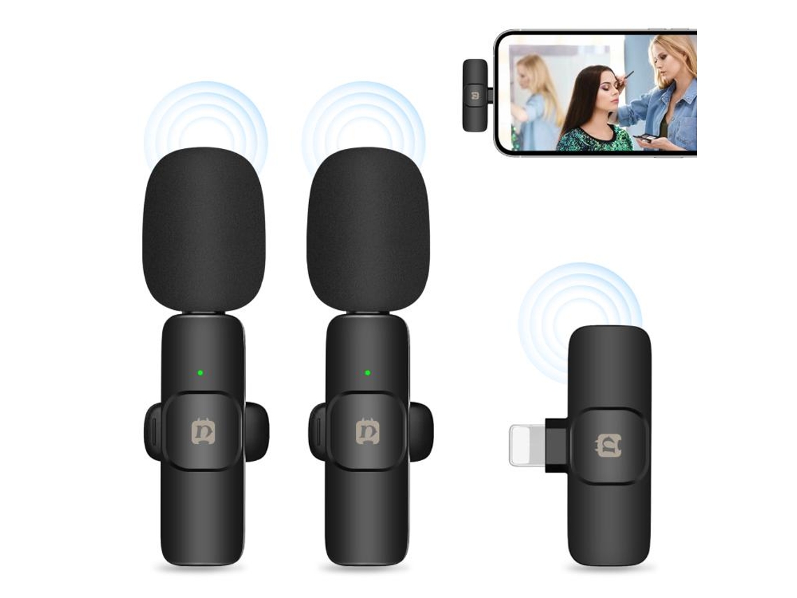 Microfones De Lapela Sem Fio Com Cancelamento Ruído E Reverberação Para Iphone/ Ipad, Receptor 8 Pinos Duplos Aquaforge (preto)