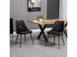 Conjunto de 2 Cadeiras Sala Jantar com Assento Estofado Pu e Pés Madeira 50.5x59x82cm Preto e Nogueira