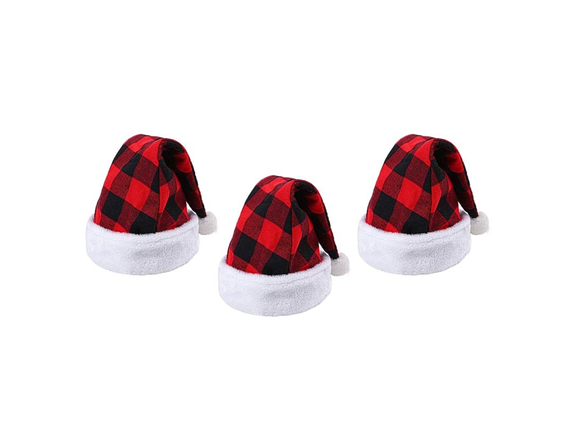 3 Peças de Chapéu Decorativo de Natal Xadrez Preto e Vermelho AURUM
