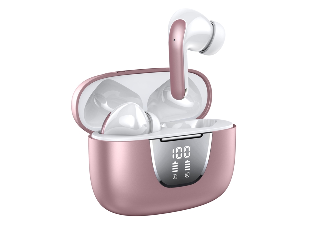 Mini Fones de Ouvido Sem Fio com Bateria de 76 Horas, Bluetooth 5.3, Tela Led, Ipx7 À Prova D'água, Leve e Confortável JIAPEI (rosa)