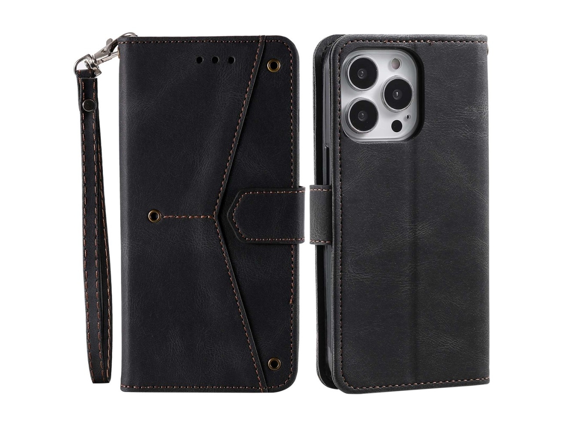 Capa Para Iphone 14 Pro Max Pele Sintética Preto