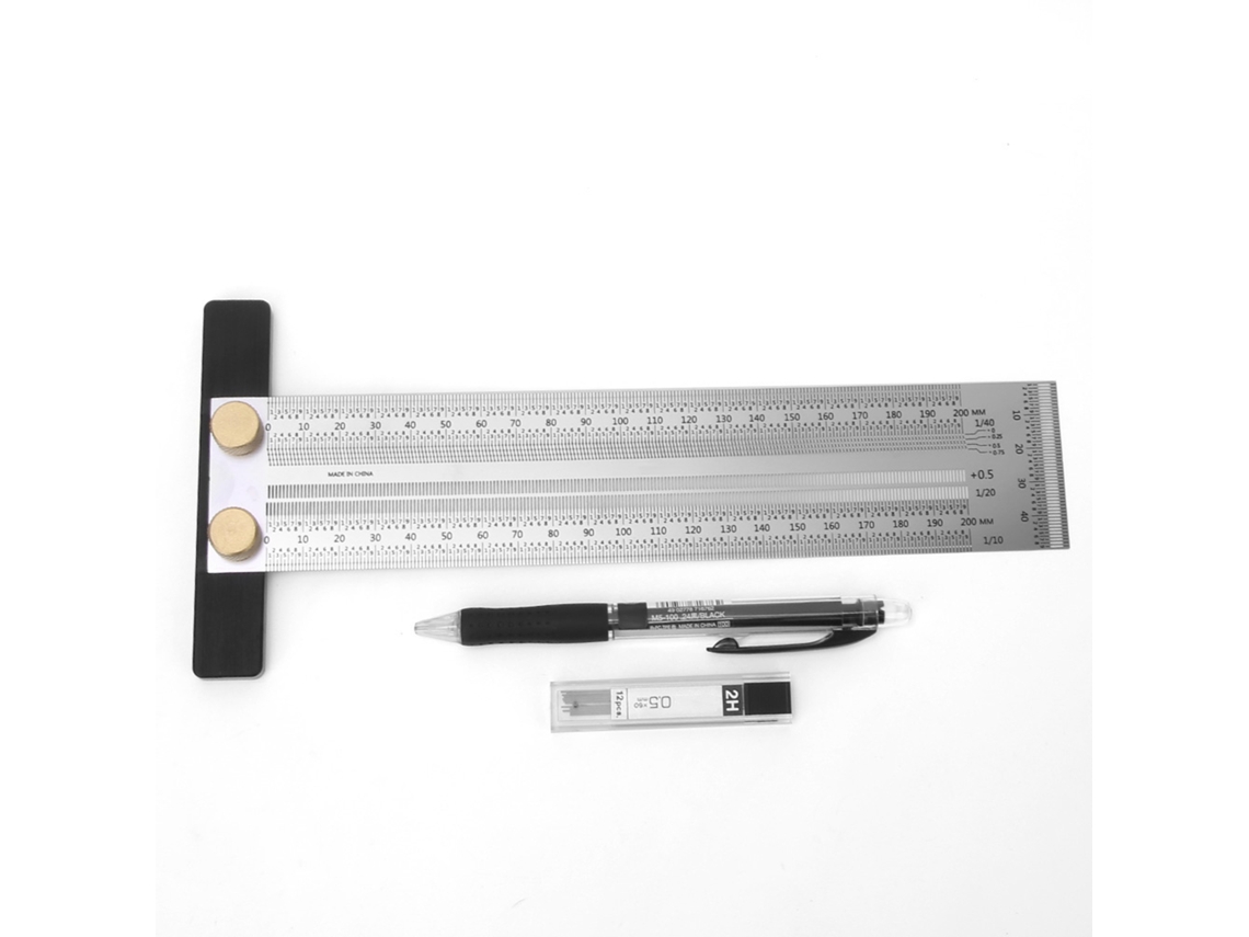 Yuru regua de Marcar T de Aço Inoxidável com Lápis Automático 200mm Ferramenta de Carpintaria Scriber Gauge