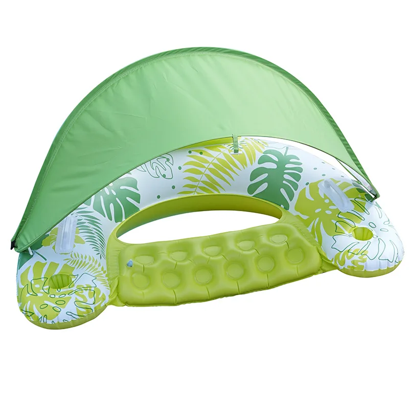(verde) Cadeira Inflável Para Piscina Com Guarda-sol E Porta-copos, Estilo Espreguiçadeira.