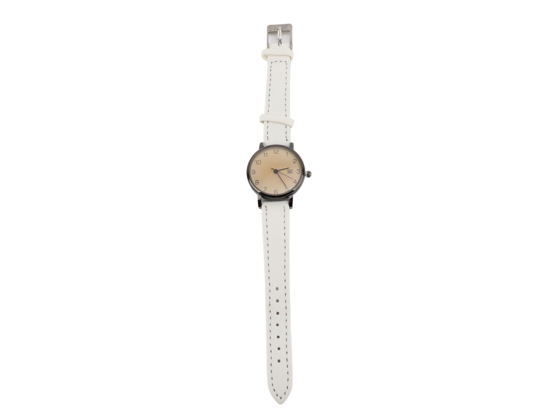 Relógio Feminino de Couro Pu Analógico Quartz com Data Vintage Casual Branco