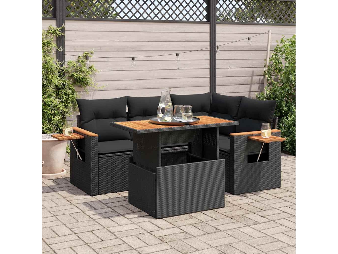 Vidaxl 5 Pcs Conjunto Sofás De Jardim Com Almofadões Acácia E Vime Pe