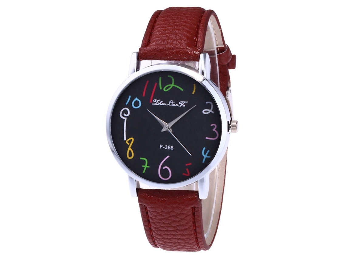 Relógio Unissex Casual Redondo Analógico de Quartzo com Pulseira de Couro PU (Café)