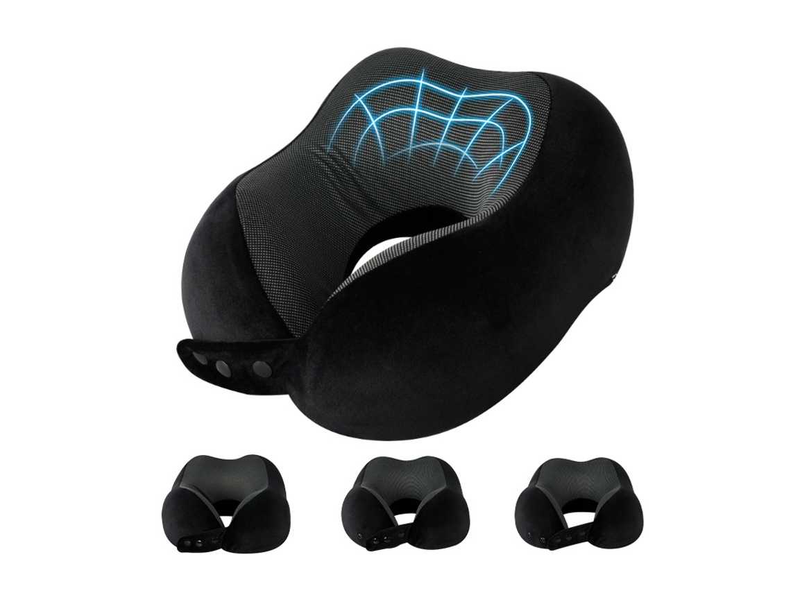 Travesseiro Cervical Portátil em Espuma Viscoelástica Formato U, Ajustável em 360°, para Viagens, Preto AQUAFORGE