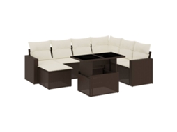 Conjunto de 8 Sofás de Jardim com Almofadões Vime Pe Castanho MAISON EXCLUSIVE (8 pcs)