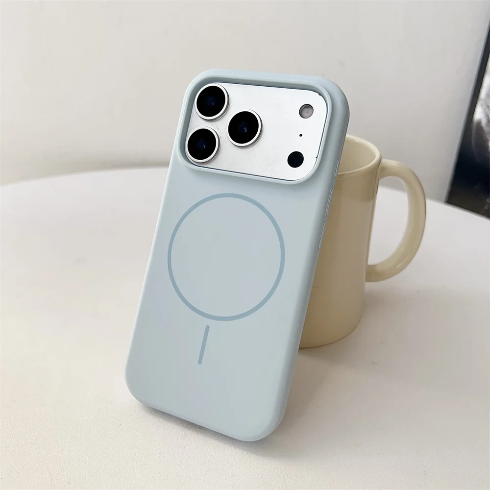 Capa Protetora Magnética De Silicone Líquido (iphone 14 Plus, Azul), Compatível Com Carregamento Sem Fio Magsafe.