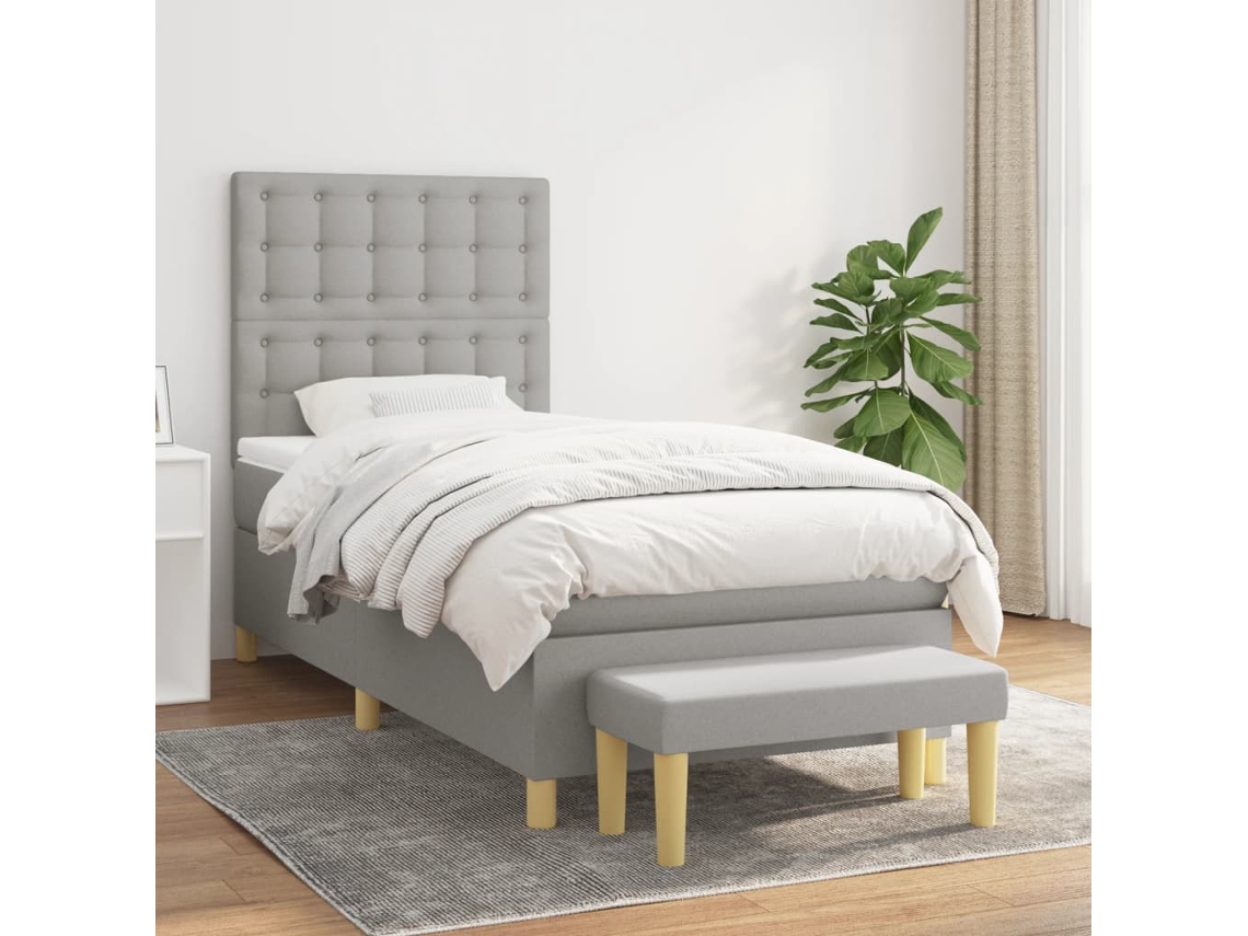 Vidaxl Cama Com Molas/colchão 100x200 Cm Tecido Cinzento-claro
