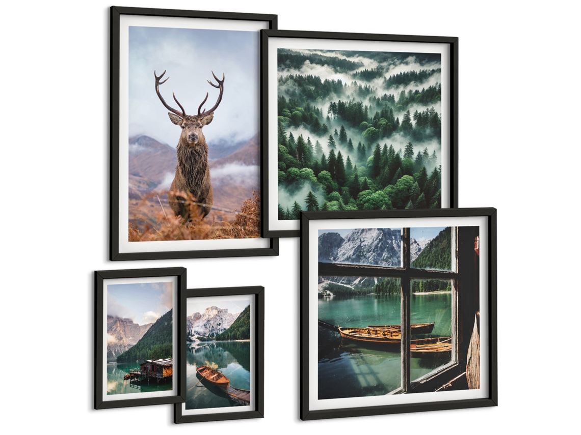 Conjunto De Pinturas Natureza Animais Selvagens Montanhas Espelharte (5 Peças)