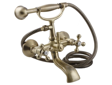 Torneira de Banheira Elegante em Latão Antigo com Cabeças Retro Antigas e Alça para Chuveiro