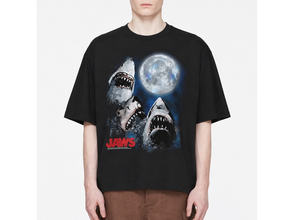 Rockinstone Jaws Movie Three Shark Moon Black Adult T-shirt Size:m