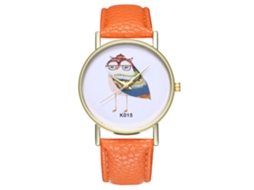 Relógio de pulso casual e moderno para homens e mulheres com pulseira de couro PU laranja.