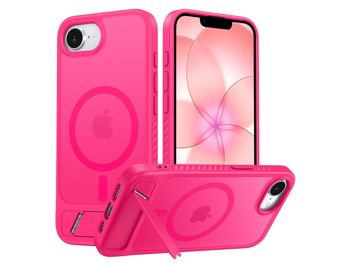 Capa Para Celular Com Suporte Magnético Compatível Com Magsafe Para Iphone 16e/17e De 6,1 Polegadas - Rosa Choque