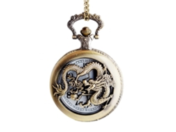 Relógio de bolso de quartzo para casais, estilo chinês, em liga metálica com padrão de dragão vazado.