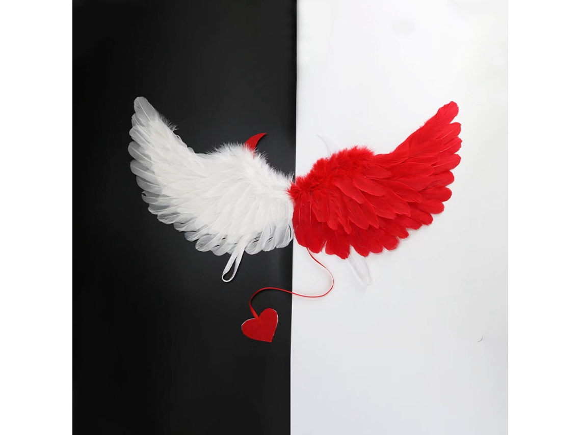 Asas De Demônio E Anjo (material De Pena, Vermelho E Branco) Eoocoo