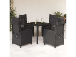 Vidaxl 5 Pcs Conjunto De Jantar P/ Jardim C/ Almofadões Vime Pe Preto