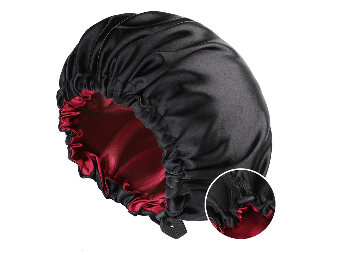Touca De Cetim Para Dormir E Cuidar Do Cabelo, Dupla Camada Ajustável Chrui (preto, Vermelho)