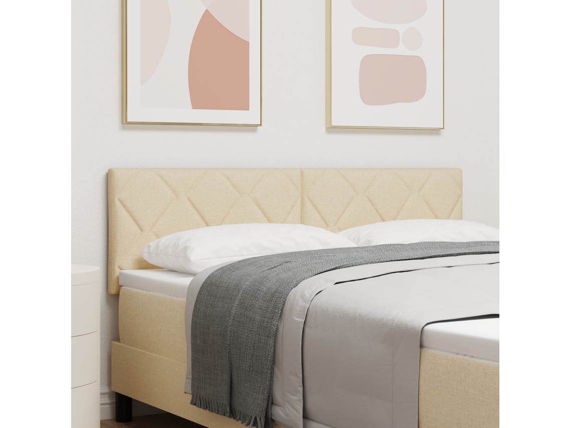Cabecero con diseño de bloques de diamantes en tela color crema de 160 cm