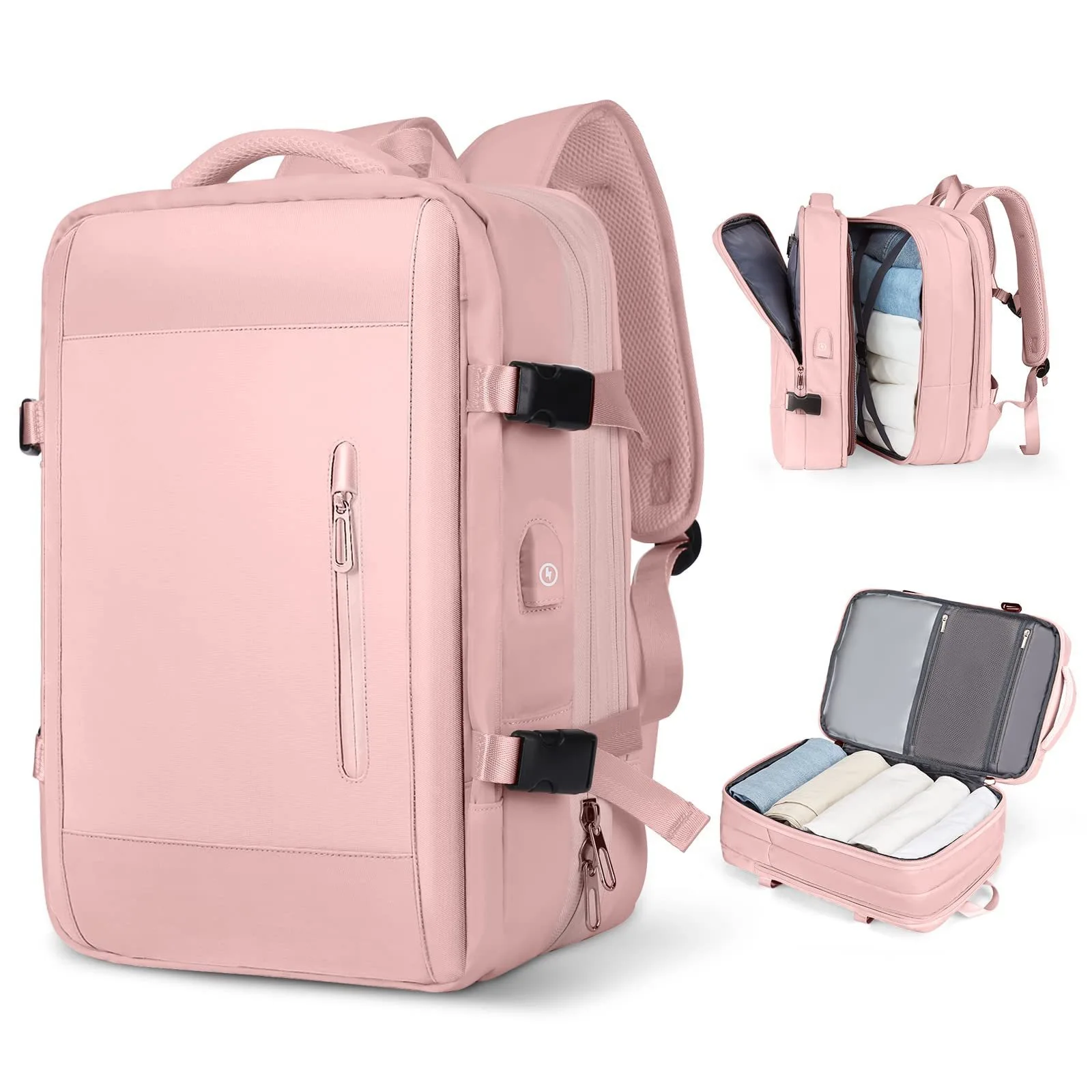 (2319-rosa) Mochila De Viagem De Grande Capacidade, Bolsa Unissex Para Laptop