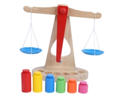Balança De Madeira Para Crianças Brinquedo Educativo Matemática Com Pesos Coloridos