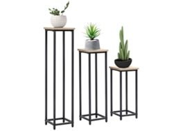 Conjunto De 3 Suportes Empilháveis Para Plantas , Que Economizam Espaço, 21 Cm X 21 Cm X 50/70/90 Cm, Aço, Marrom + Preto.