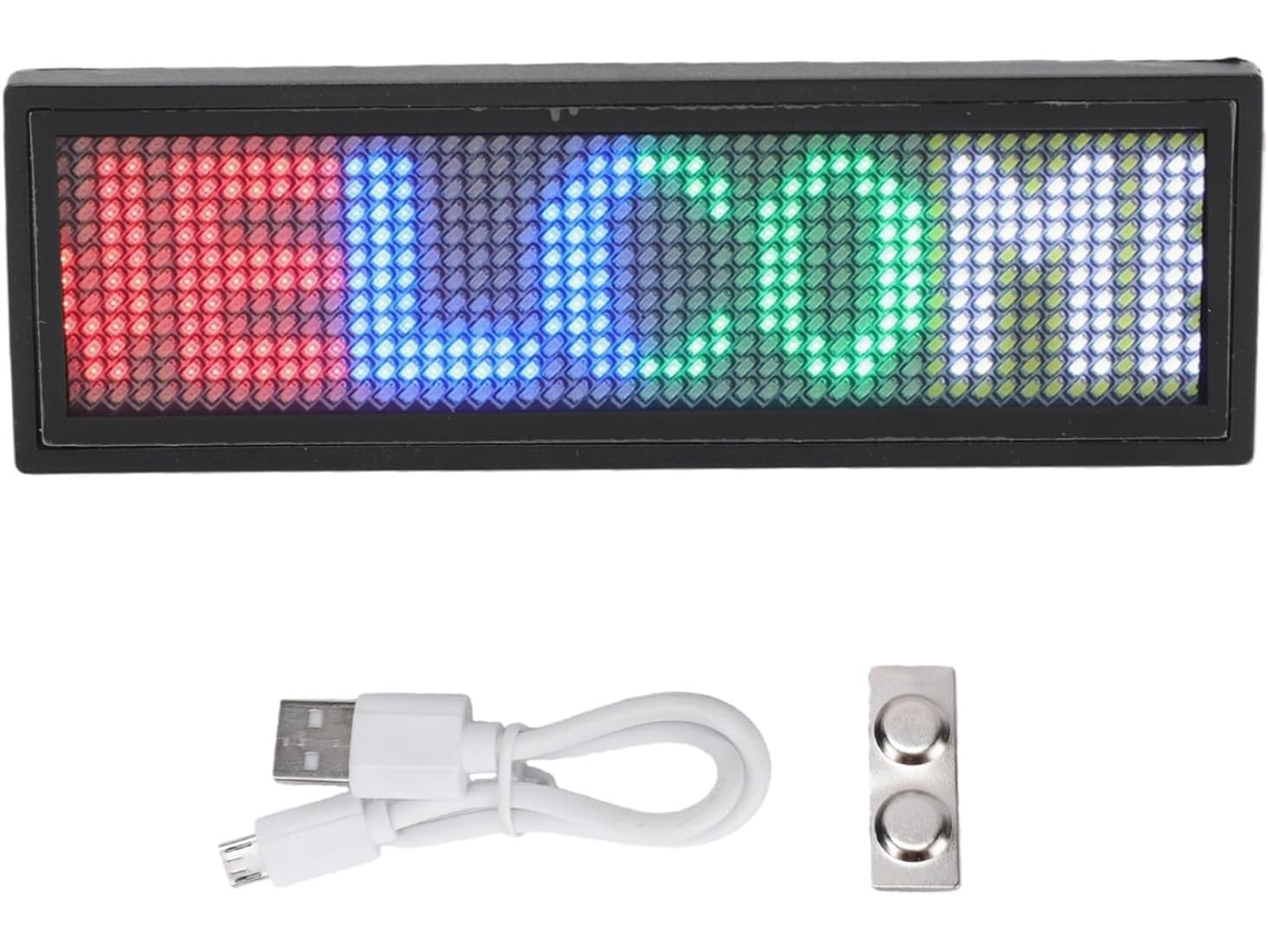 Crachá De Identificação Led Colorido Controlado Por Aplicativo, 12x48 Pixels, Recarregável, Com Rolagem, Ideal Para