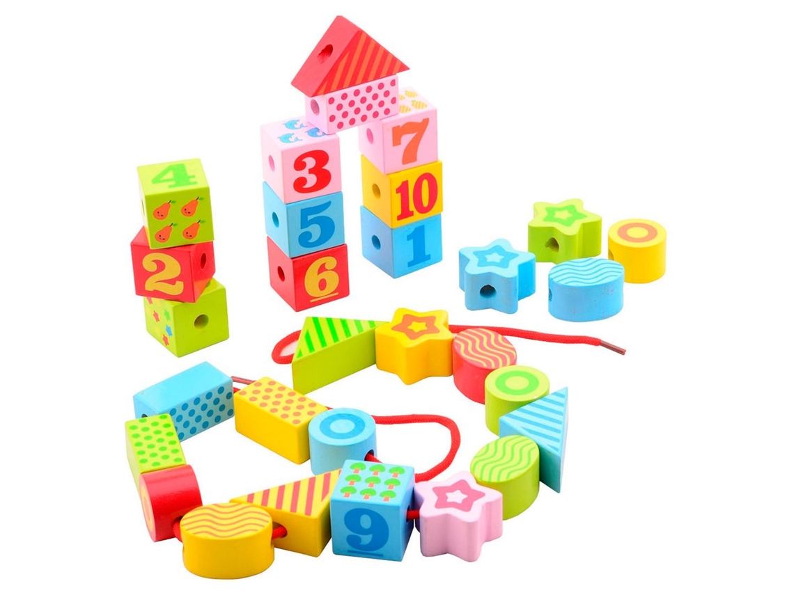 Conjunto De Contas De Madeira Para Enfiar, Brinquedo Educativo Multicolorido, Em Caixa De Armazenamento. Johntoy
