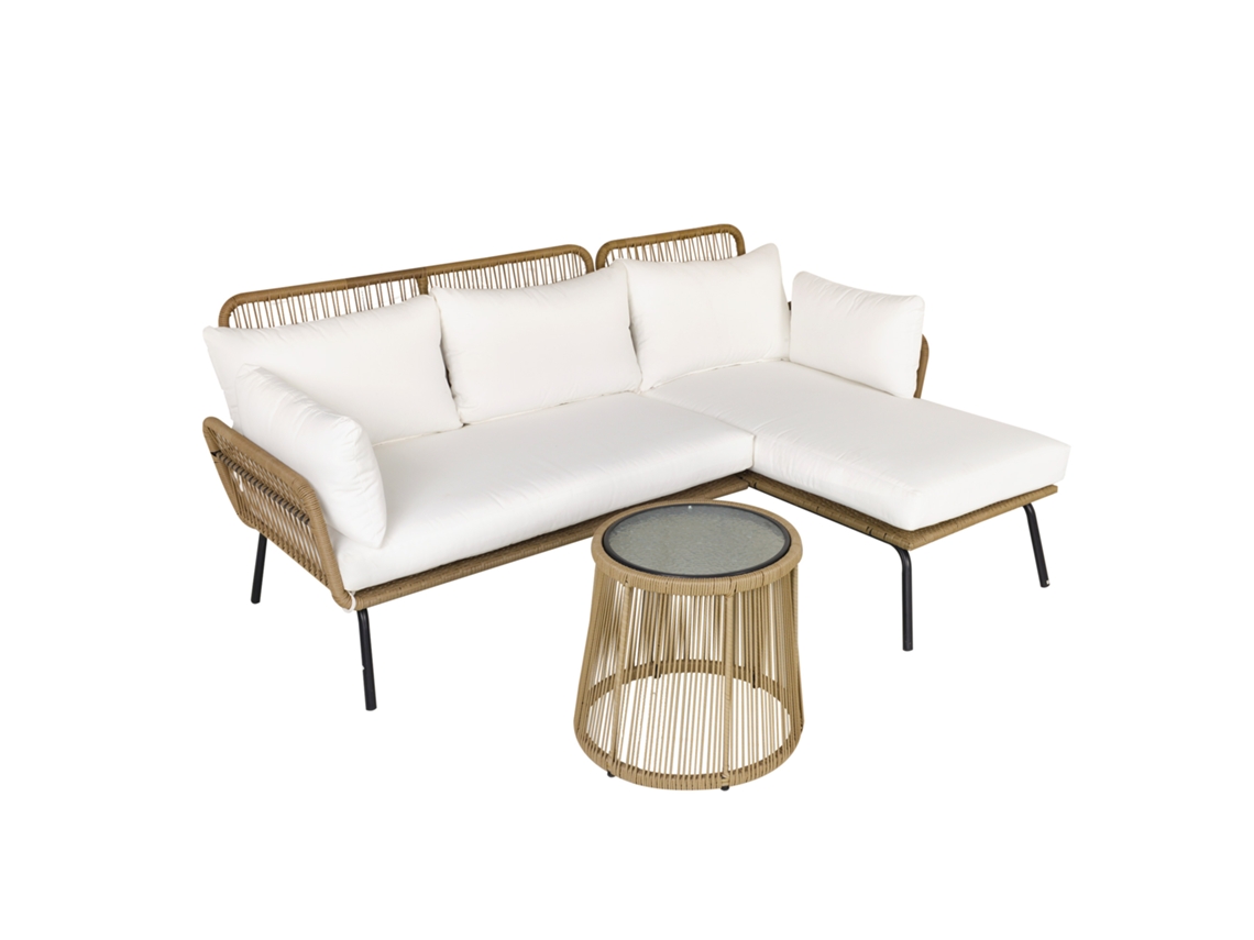 Conjunto Canto Modular 4 Lugares Sofá Jardim Mesa Baixa Almofadas Confortáveis Creme