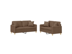 conjunto 2 de sofás VIDAXL com almofadas tecido castanho (158 x 77 x 80 cm)
