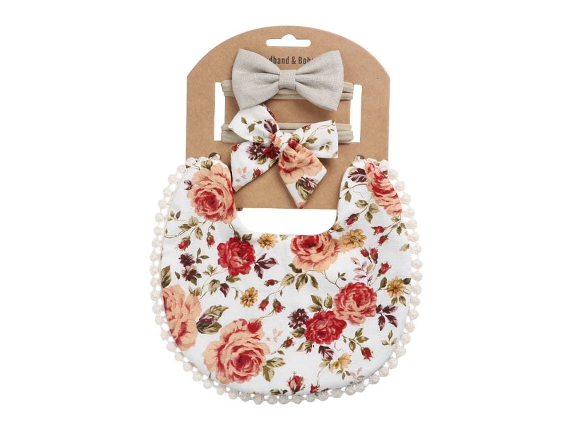 Lurelia Kit Babador Reversível Em Linho E Algodão Com Tiara Para Bebé, Variante Dp021-4