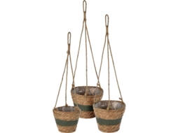Maceteros colgar cuerda ralla verde set 3
