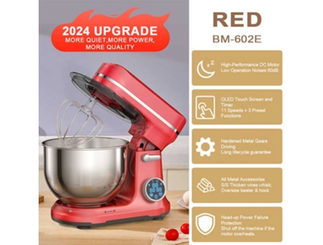 Batedeira de comida de cozinha BioloMix motor DC 1200W e 11 velocidades ecrã digital OLED batedeira elétrica de alimentos com gancho de massa batedor