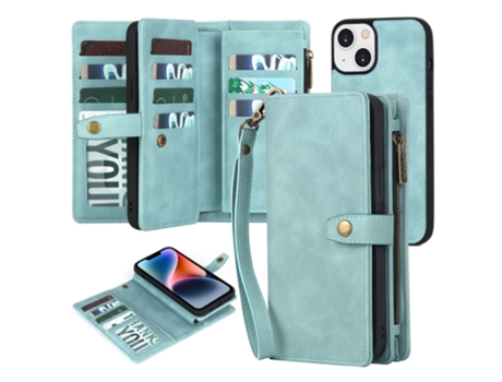 Capa Amovível Pega Para Iphone 15 Megshi Pele Sintética Azul